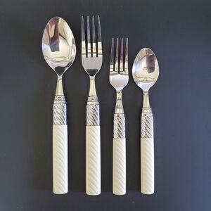 16ct Washington Forge Stainless Flatware Utensils White Plastic Swirl Handle Vtg